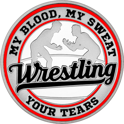 Black "Wrestling" with Red Outer Circular Borders